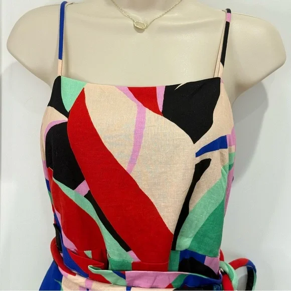 NWT Farm Rio Colorful Monstera Mini Dress Small Wrap Linen Boho Vacay Beach Gift - Picture 8 of 16